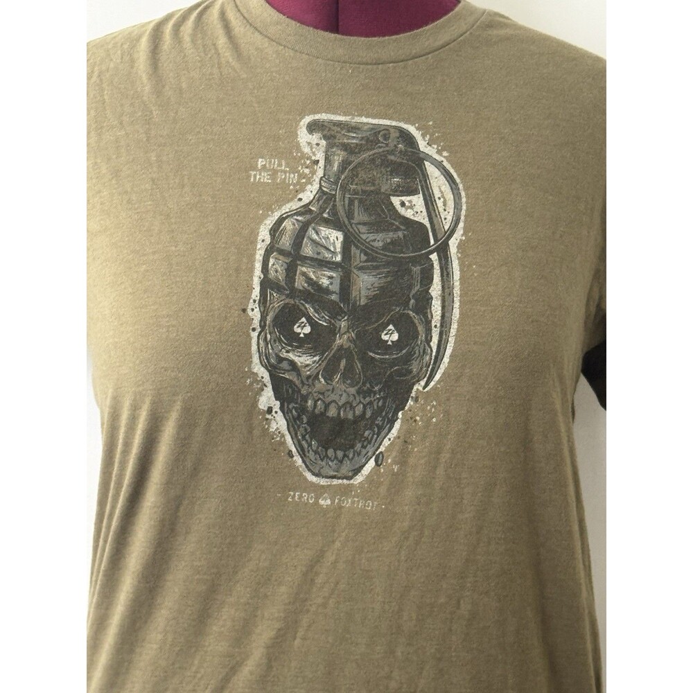 Zero Foxtrot Pull The Pin Skull Grenade Graphic T Shirt Olive Large USA